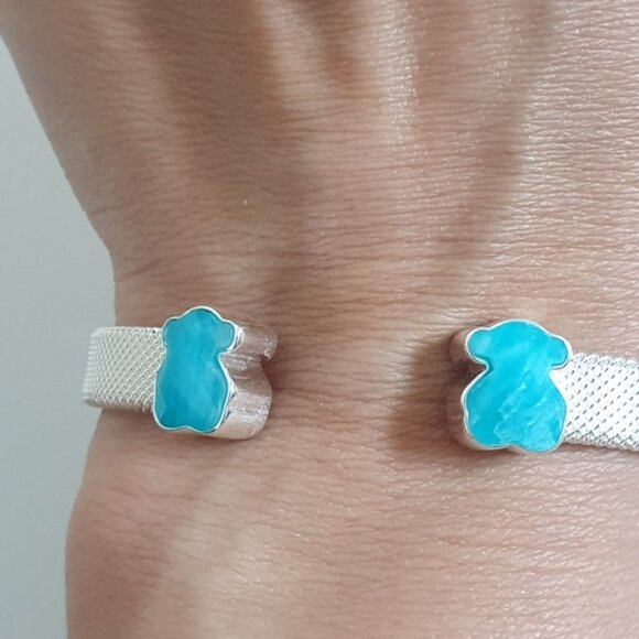 Tous Silver Mesh Color Cuff Bracelet with Amazonite - Picture 1 of 8
